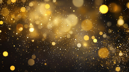 Fototapeta premium Shimmering golden background with blurred lights and sparkles.