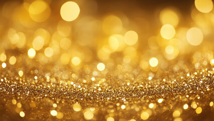 Shimmering golden background with blurred lights and sparkles.
