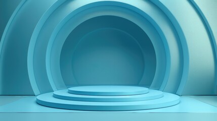 Obraz premium Abstract 3D Render of Blue Circular Platform with Arched Background