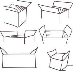 A schematic set of boxes for creating logos on the topic of cargo transportation and storage of things.
