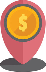 Location pin is pointing a golden coin with a dollar sign, showing a place related to money