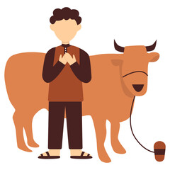 Eid Al Adha Mubarak Character with Cow. Vector Illustration