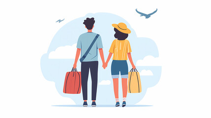 A group of tourists traveling with a backpack and map, on vacation. A collection of portraits of travelers.