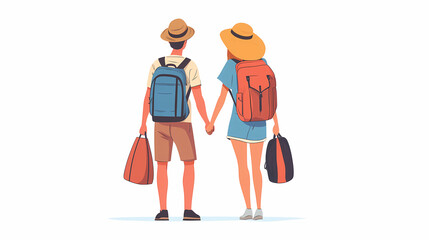 A group of tourists traveling with a backpack and map, on vacation. A collection of portraits of travelers.