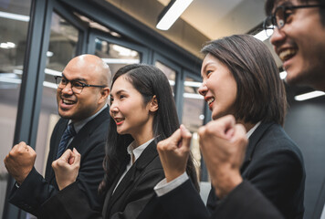 Asian business people team analyzing statistics financial. Group Team of ceo business man and woman Meeting Conference Discussion various topic. Executive professional managers Corporate in office.