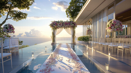 Fototapeta premium 야외 결혼식 피로연 연회장 파티 축제 웨딩 리조트 풀빌라