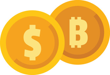 Gold coins with dollar and bitcoin symbol representing cryptocurrency replacing traditional currency as investment
