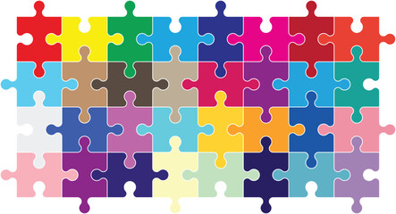 Naklejka premium Jigsaw puzzle game pieces. Colorful jigsaw puzzle blank template. Cutting lines grid design for small jigsaw puzzle.