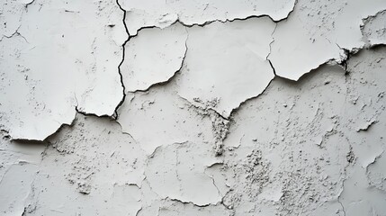 Obraz premium A close-up of a cracked and peeling white wall, showcasing texture and decay in a minimalist style.