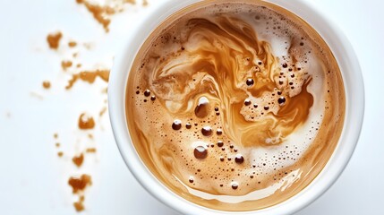 coffee water mixed with milk on a white background.