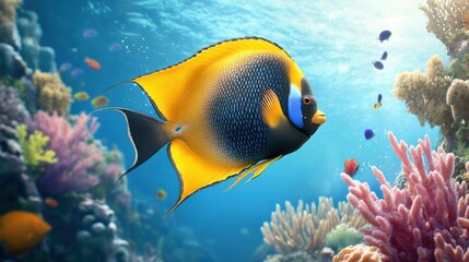 Vibrant Angelfish Swimming in Coral Reef