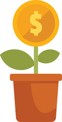 This vector illustration features a money plant growing a gold coin, symbolizing financial growth and investment