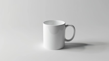Obraz premium White ceramic mug on a plain gray background. Studio shot mockup for product design and branding.