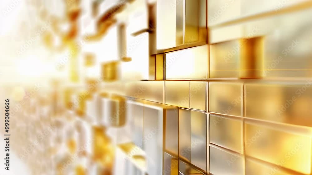 Poster warm golden abstract background with a geometric pattern of cubes, glowing with light.