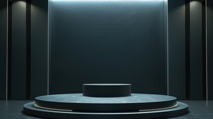 Fototapeta premium Circular Platform with Illuminated Edges in a Dark Room