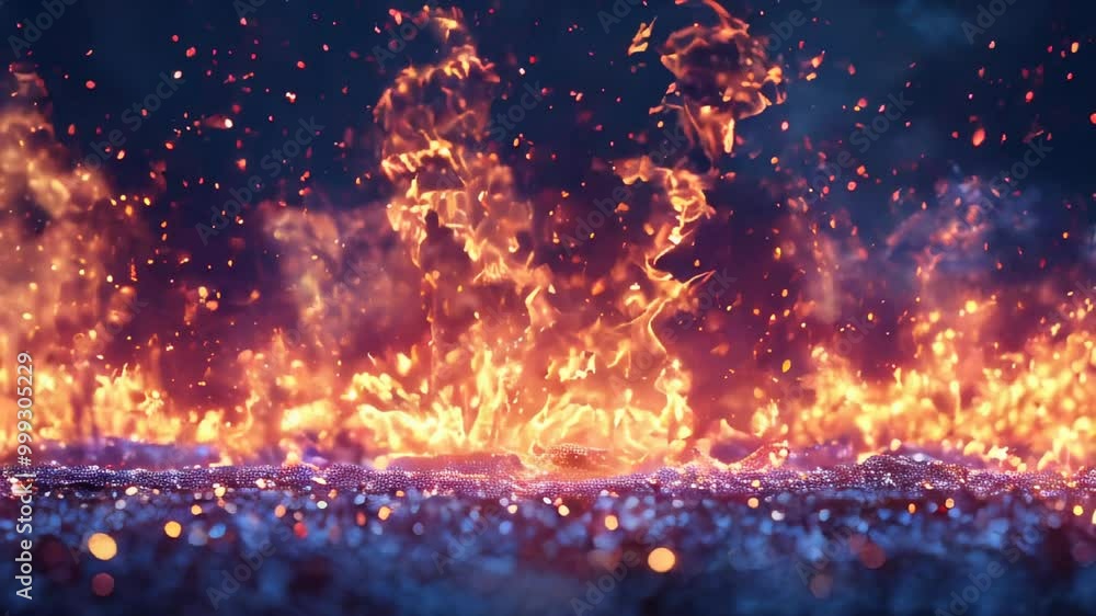 Poster vibrant flames and sparkling embers creating a mesmerizing and intense visual display against a dark