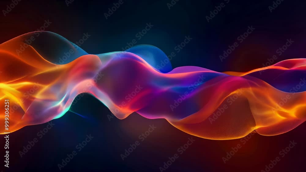 Poster digital abstract of colorful undulating waves on a dark background for creative designs.