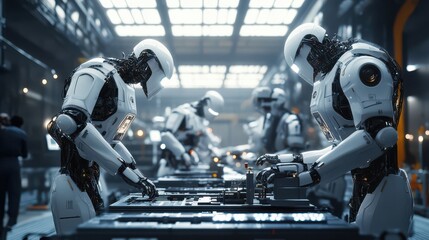 Fototapeta premium Advanced Robotics in a Futuristic Factory Setting