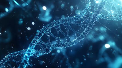 Abstract Blue DNA Double Helix Structure with Glowing Particles