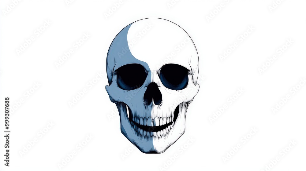 Poster Human skull illustration, white isolate background.