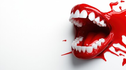 Naklejka premium Open mouth with red liquid, isolated on a white background.