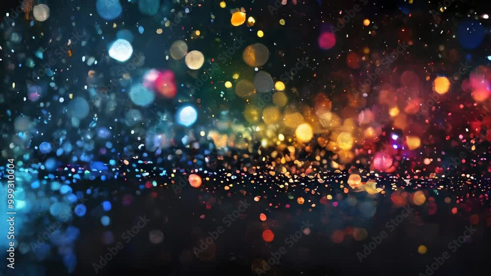 Poster vivid and colorful bokeh lights spread across a dark background, creating a magical and festive atmo