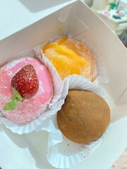 Delicious sweet chilled mochi desserts with fruit topping