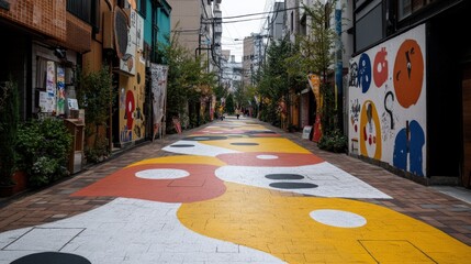 日本のカラフルな都会のストリートアート：春の装飾のための鮮やかなキャンバス