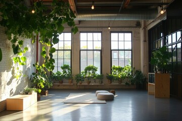 Obraz premium Greenery-Filled Loft Space With Natural Light - Generative AI.