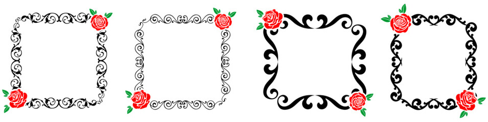 Decorative vintage roses frames vintage frames and scroll elements. Classic calligraphy swirls, swashes, dividers, . Good for greeting cards, wedding invitations, restaurant menu, royal certificates.
