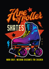Fototapeta premium T-shirt or poster design. Roller skating drawn in a retro style. Original vector illustration in vintage style.