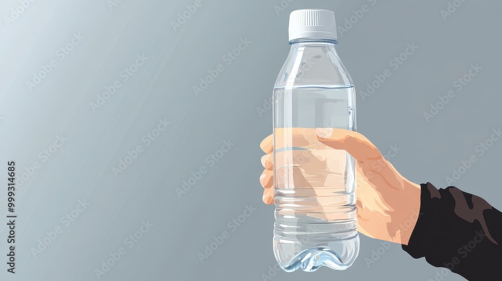 Poster a closeup of a hand grasping a reusable water bottle, showcasing the push to reduce singleuse plasti
