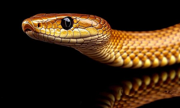snake reptile looking on black background