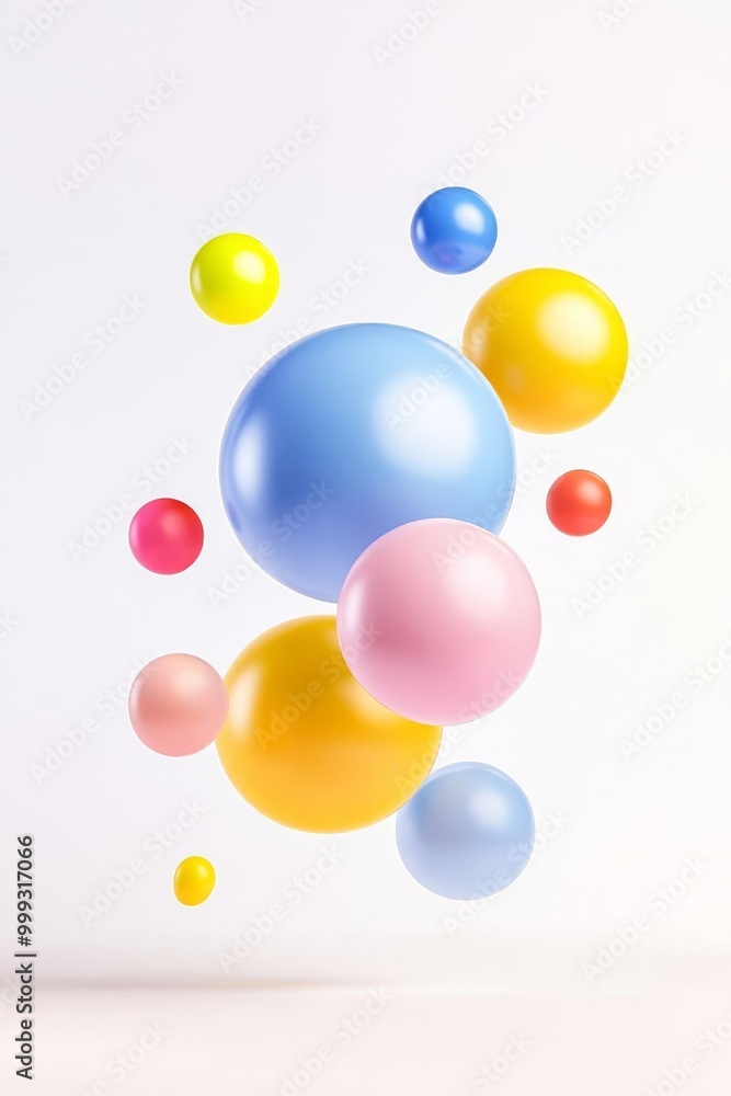 Poster colorful 3d abstract shapes floating on white background for modern design projects