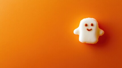 Obraz premium Cute ghost marshmallow on orange background with space for text
