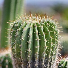 Isolated cactus with depth of field showcasing sharp spines and resilient structure