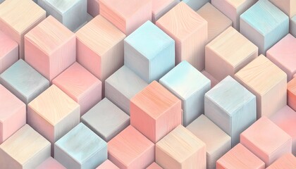 A Close-Up of Pastel-Colored Wooden Cubes with a Distinctive Grained Texture