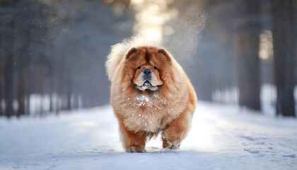 Chow Chow Playing in a Winter Park