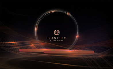 Composition with a golden podium with a frame on a small mesh pattern.