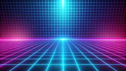 Neon grid background with a retro futuristic 80's vibe, neon lights, grid pattern, retro, futuristic, 80's