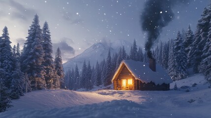 Snowy Cabin in the Wilderness