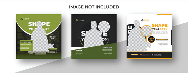 gym fitness Social media poster template design. abstrac tred shape. Suitable for social media, flyers, banner
