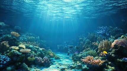 underwater ocean underwater world landscape, beautiful blue natural scenery 