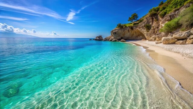 Beautiful sandy beach with crystal clear turquoise waters in Dhermi, Albania , Dhermi, beach