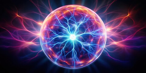 Glowing plasma ball lightning abstract background, plasma, ball, lightning, abstract, glowing, energy, electricity, colorful