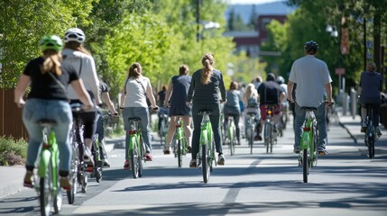Obraz premium Show a city implementing a community bike-sharing program, encouraging eco-friendly transportation and reducing traffic congestion