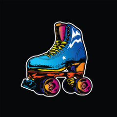 Fototapeta premium Retro roller skates. Original vector illustration in vintage style. T-shirt design.