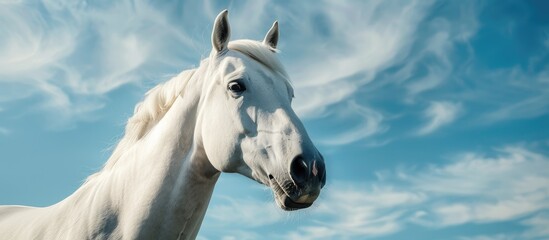 Obraz premium Head Of A White Horse Against The Blue Sky
