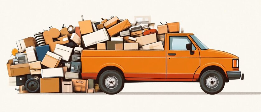 Decluttering for a minimalist home flat design, side view, home organization theme, cartoon drawing, Complementary color scheme