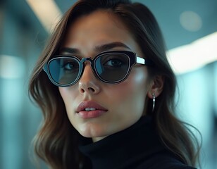 Naklejka premium Cool happy fashion funky young pretty woman wears glasses